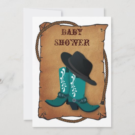 Aqua Cowboy Stiefel Western Mama Babydusche Einladung (Vorderseite)