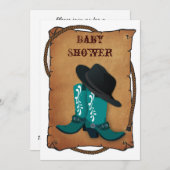Aqua Cowboy Stiefel Western Mama Babydusche Einladung (Vorne/Hinten)