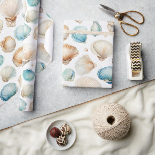 Aqua Cream Beach Muscheln Brautparty Geschenkpapier