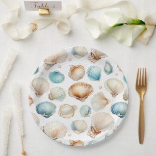 Aqua Cream Beach Muscheln Brautparty Pappteller