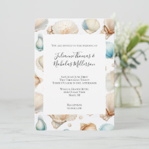 Aqua Cream Beach Muscheln Hochzeit Einladung
