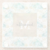 Aqua Cream Gold Floral Black Monogram Glasuntersetzer (Rückseite)