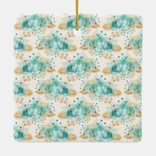 Aqua Cream Gold Floral Black Monogram       Keramikornament (Rückseite)
