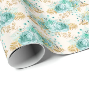 Aqua Cream Gold Floral Geschenkpapier