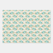 Aqua Cream Gold Floral Geschenkpapier Set (Vorderseite 2)