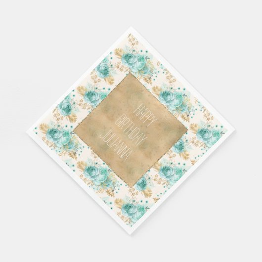 Aqua Cream Gold Floral Serviette (Ecke)