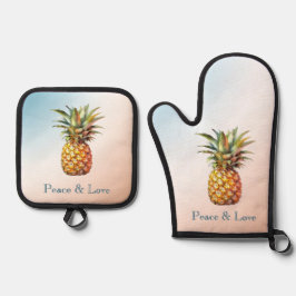 Aqua Cream Happy Tropical Pineapse Ofenhandschuh & Topflappen-Set