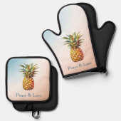 Aqua Cream Happy Tropical Pineapse Ofenhandschuh & Topflappen-Set (Vorderseite/Rückseite)