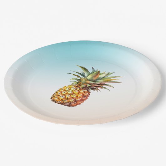 Aqua Cream Happy Tropical Pineapse Pappteller (Schrägansicht)