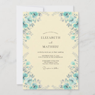 Aqua Cream Laub Hochzeit Eukalyptus Einladung