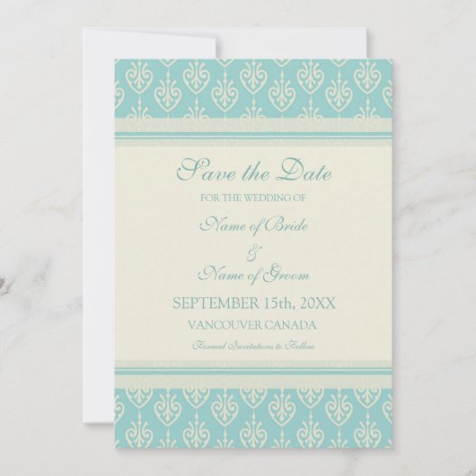 Aqua Cream Wedding Save the Date Card (Vorderseite)