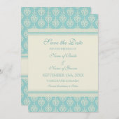 Aqua Cream Wedding Save the Date Card (Vorne/Hinten)