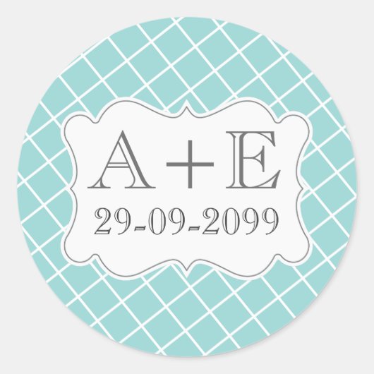 Aqua Cross Hatch Vintage Wedding Monogram Sticker (Vorderseite)