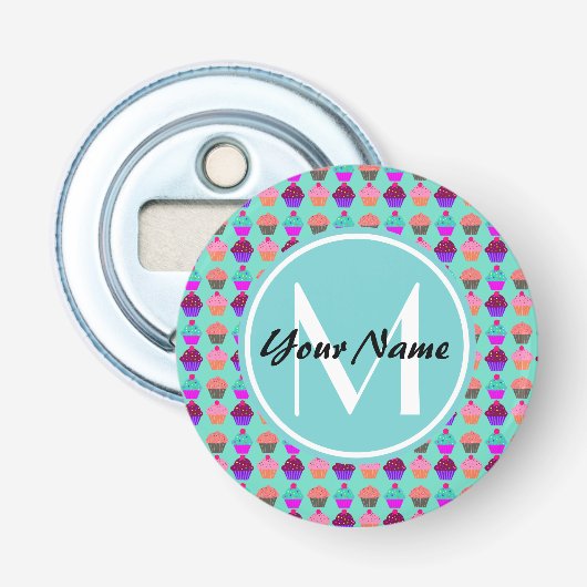 Aqua Cupcake Personalisiert Monogram Flaschenöffner (Vorderseite)