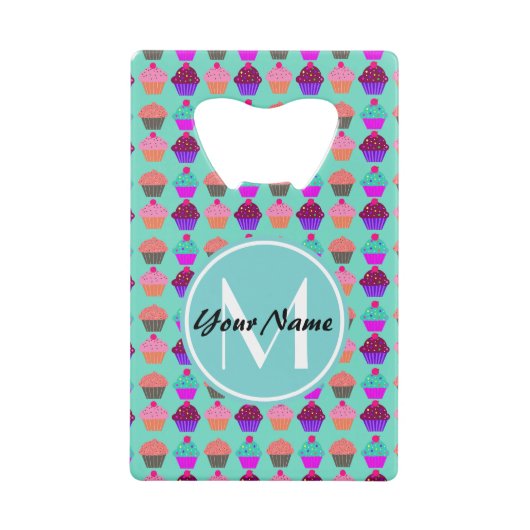 Aqua Cupcake Personalisiert Monogram Geldbeutel Flaschenöffner (Vorderseite)