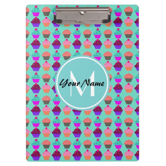 Aqua Cupcake Personalisiert Monogram Klemmbrett (Vorderseite)