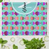 Aqua Cupcake Personalisiert Monogram Küchentuch (Gefaltet)