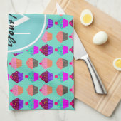 Aqua Cupcake Personalisiert Monogram Küchentuch (Viertel Falte)