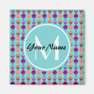 Aqua Cupcake Personalisiert Monogram Magnet