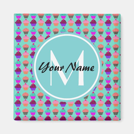 Aqua Cupcake Personalisiert Monogram Magnet (Vorne)
