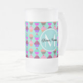Aqua Cupcake Personalisiert Monogram Mattglas Bierglas (VorderseiteRechts)