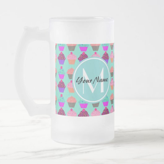 Aqua Cupcake Personalisiert Monogram Mattglas Bierglas (Links)