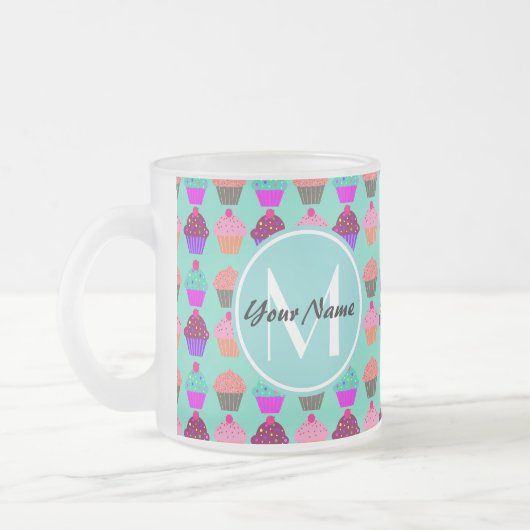 Aqua Cupcake Personalisiert Monogram Mattglastasse (Links)