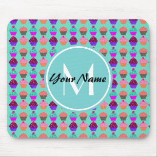 Aqua Cupcake Personalisiert Monogram Mousepad