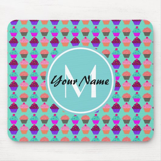 Aqua Cupcake Personalisiert Monogram Mousepad (Vorne)