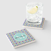 Aqua Cupcake Personalisiert Monogram Steinuntersetzer (Seitenansicht)