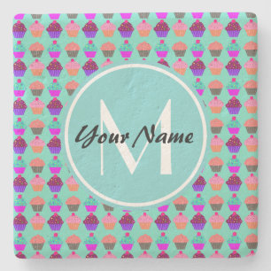 Aqua Cupcake Personalisiert Monogram Steinuntersetzer