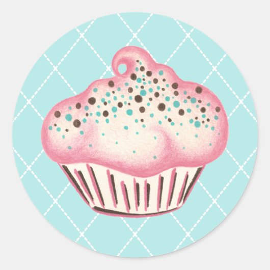 Aqua Cupcake Pink Bäckerei Party Stickers (Vorderseite)