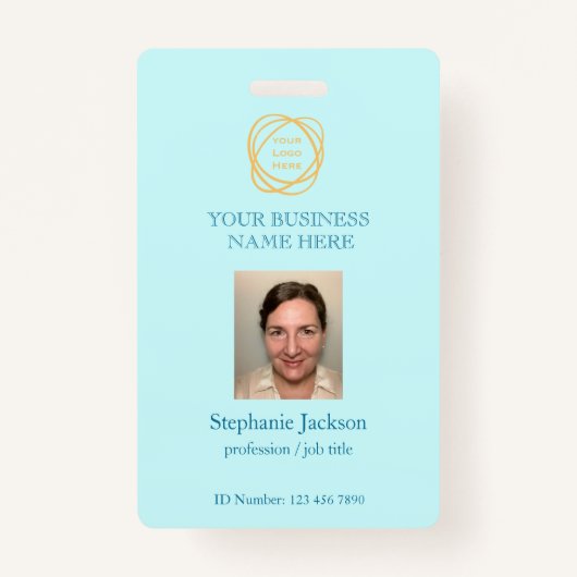 Aqua Custom Employee Photo Company Logo QR Code    Ausweis (Vorderseite)