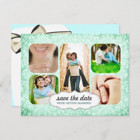 Aqua Custom Foto Save the Date Postkarte (Vorne/Hinten)
