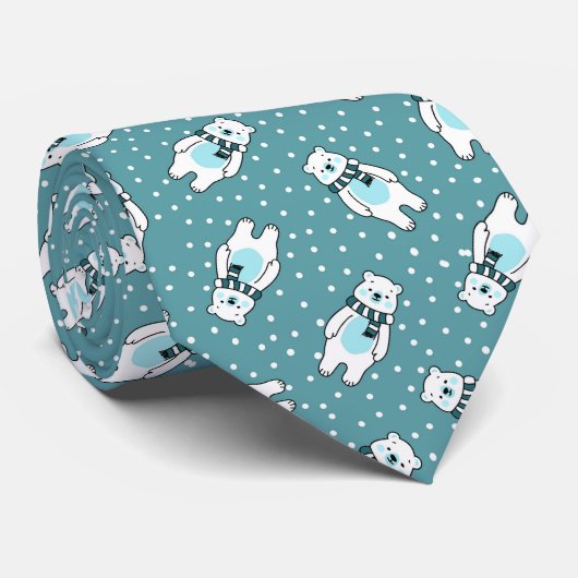 Aqua cute snow polar bear pattern krawatte (Gerollt)
