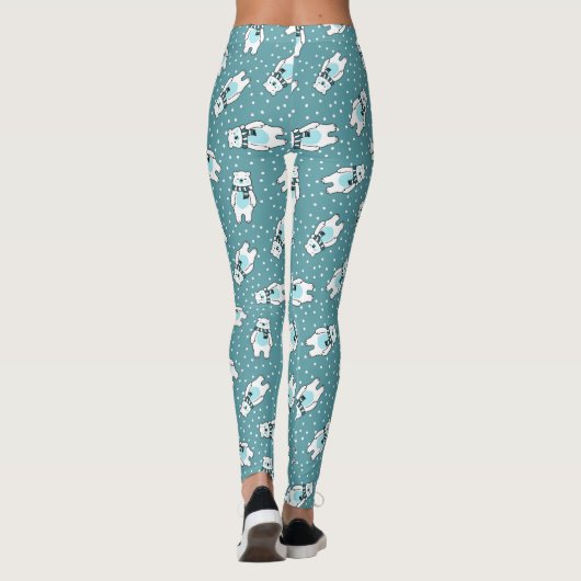 Aqua cute snow polar bear pattern leggings (Rückseite)