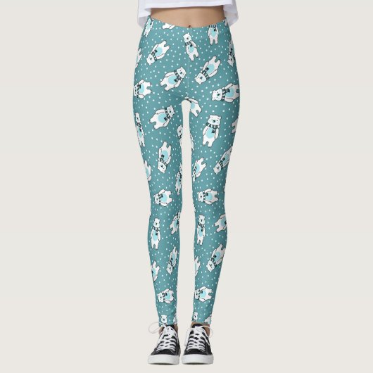 Aqua cute snow polar bear pattern leggings (Vorderseite)