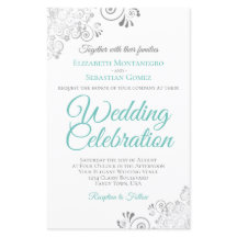 Aqua Cyan on White BUDGET Hochzeit einladen große