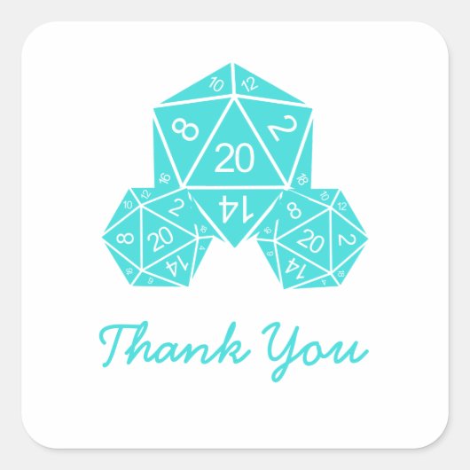 Aqua D20 Dice Danke Stickers (Vorderseite)