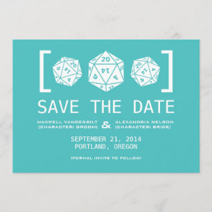 Aqua D20 Dice Gamer Save the Date einladen