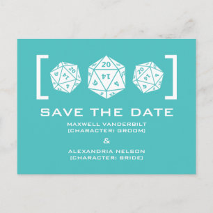 Aqua D20 Dice Gamer Save the Date Postkarte