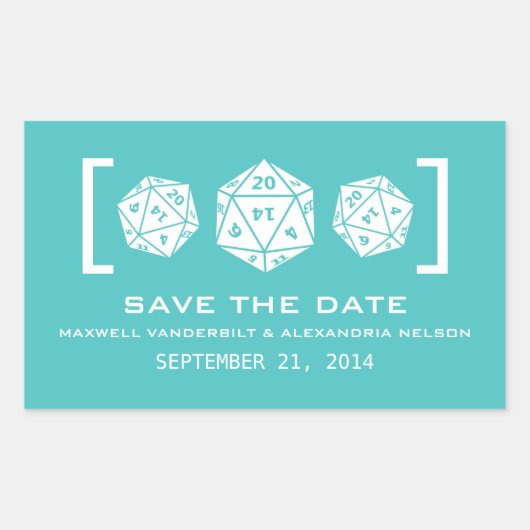 Aqua D20 Dice Gamer Save the Date Stickers (Vorderseite)