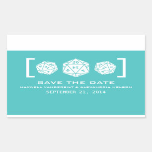 Aqua D20 Dice Gamer Save the Date Stickers