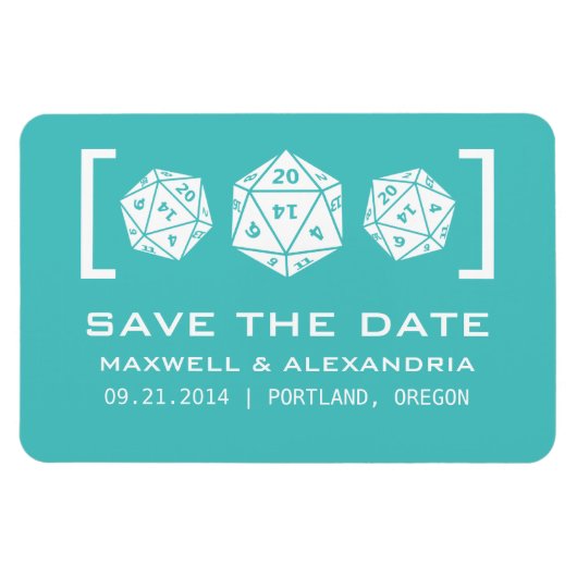 Aqua D20 Dice Gamer Speichern Sie das Date Magnet (Horizontal)