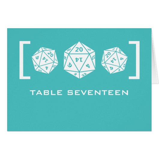 Aqua D20 Dice Gamer Tischnummer Card (Vorderseite (Horizontal))