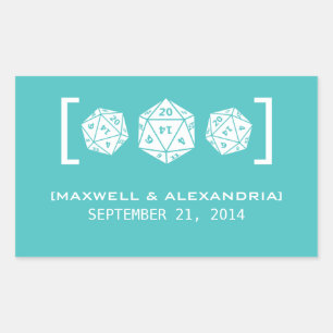 Aqua D20 Dice Gamer Wedding Stickers