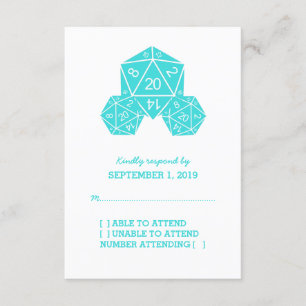 Aqua D20 Dice Response Card RSVP Karte