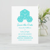 Aqua D20 Dice Save the Date einladen Einladung (Stehend Vorderseite)