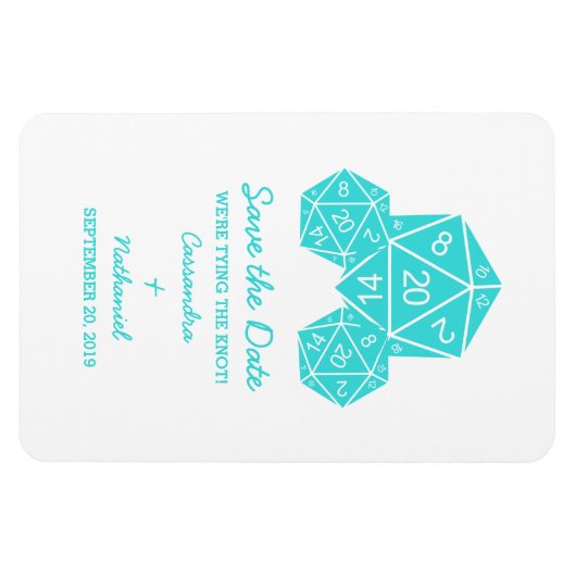 Aqua D20 Dice Save the Date Magnet (Horizontal)