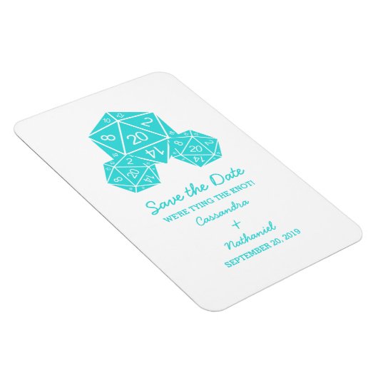 Aqua D20 Dice Save the Date Magnet (Rechte Seite)